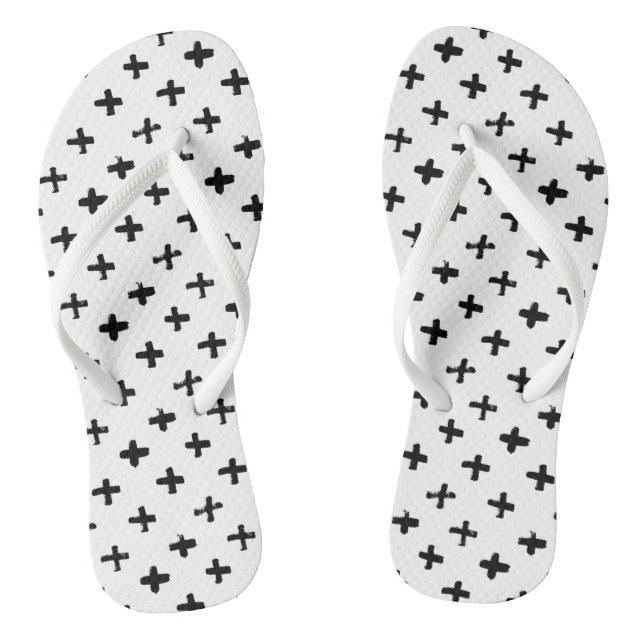 Black Ink Stoke Cross Pattern Jandals (Footbed)