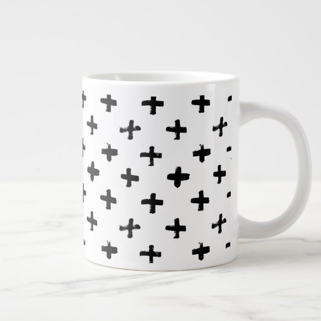Black Ink Stoke Cross Pattern Large Coffee Mug (Right)