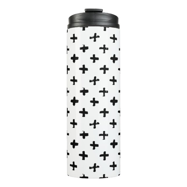Black Ink Stoke Cross Pattern Thermal Tumbler (Front)