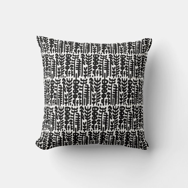 Black Ink Stroke Tree Pattern Cushion (Front)