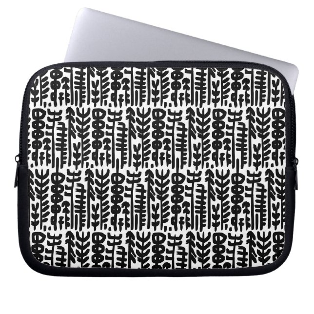Black Ink Stroke Tree Pattern Laptop Sleeve (Front)