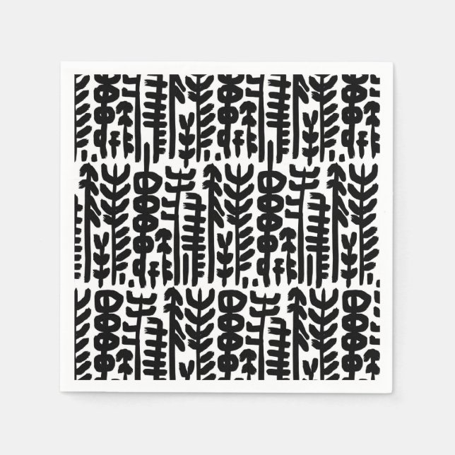 Black Ink Stroke Tree Pattern Napkin (Front)