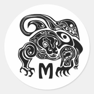 Black Ink Tribal Komo Dragon Silhouette Classic Round Sticker