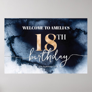 Black Ink Watercolor 18th birthday welcome banner Poster