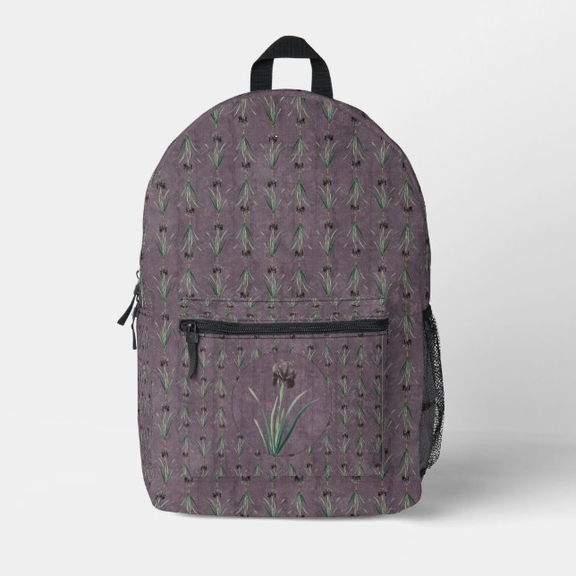 Black Iris on an antique tapestry Printed Backpack (Front)
