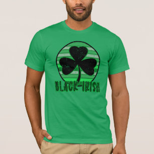 BLACK IRISH Black Shamrock St Patricks Distressed T-Shirt