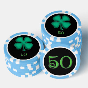 Black Irish light blue 50 striped poker chip