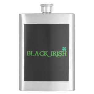 Black Irish w clover stainless steel flask