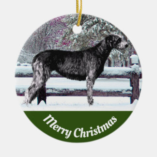 Black Irish Wolfhound First Snow Ceramic Tree Decoration