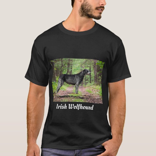 Black Irish Wolfhound posing in the Forest  T-Shirt (Front)