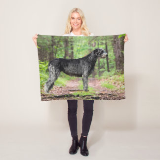 Black Irish Wolfhound Posing in the woods Fleece Blanket