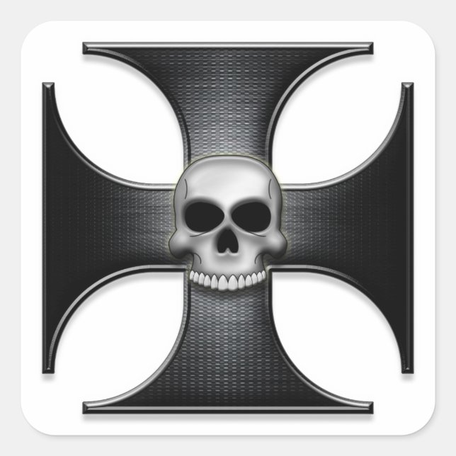 Black Iron Cross with Skull Square Sticker (Front)