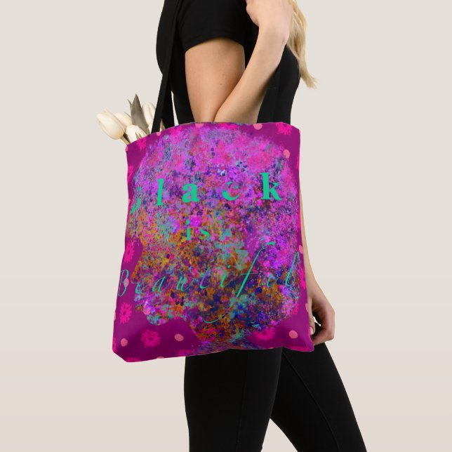 Black is Beautiful ( Multicolored on Fuchsia) Tote Bag (Close Up)