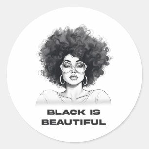 Black Is Beautiful Woman Black Afro Girl Natural H Classic Round Sticker