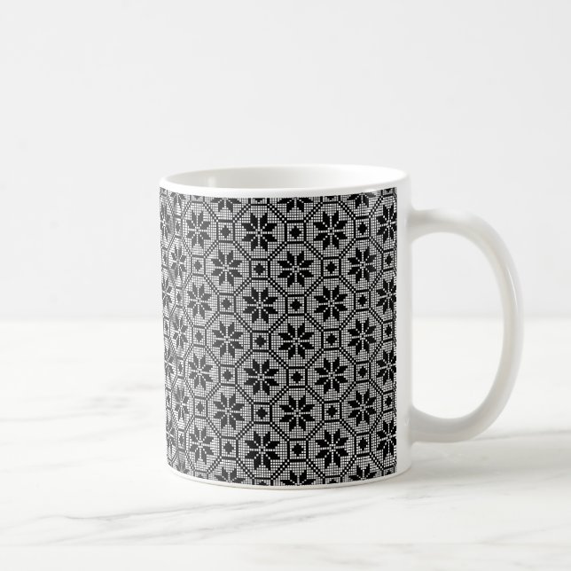 Black Isolated lace cross-stitch fabric texture Coffee Mug (Right)