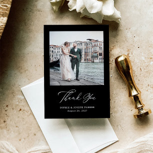 Black   Italian Elegance Two Photo Wedding Thank You Card