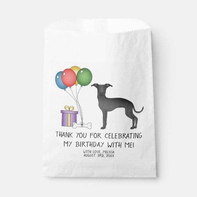 Black Italian Greyhound Cartoon Dog Birthday Favour Bags (Front)