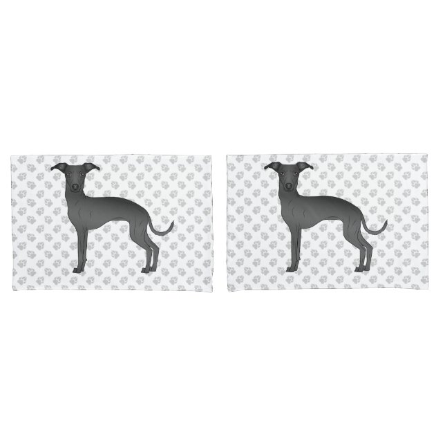 Black Italian Greyhound Cartoon Dog With Paws Pillowcase (Front-Set)