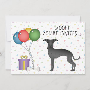 Black Italian Greyhound Cute Cartoon Dog Birthday Invitation