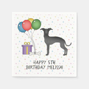 Black Italian Greyhound Cute Dog - Happy Birthday Napkin