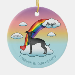 Black Italian Greyhound Cute Dog Rainbow Memorial Ceramic Tree Decoration