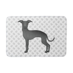 Black Italian Greyhound Cute Dog With Paw Pattern Bath Mat