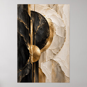 Black Ivory and Gold Circle Geometric Wall Art