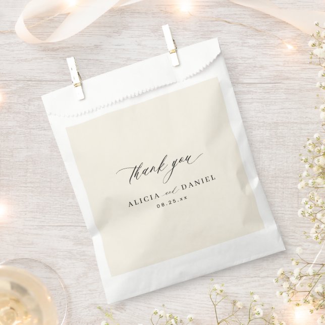 Black ivory calligraphy script thank you wedding favour bags (Clipped)