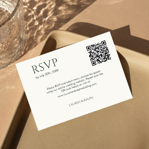 Black & Ivory Couple Monogram QR Wedding RSVP Card