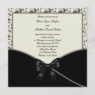 Black Ivory Cream Damask Wedding Invitation