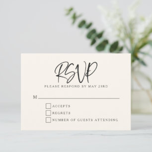 Black Ivory Cream Modern Script Lettering Wedding RSVP Card