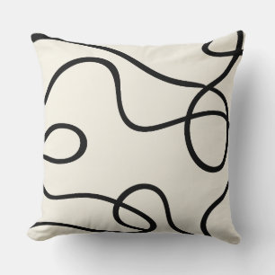 Black Ivory Flowing Line Abstract Cushion