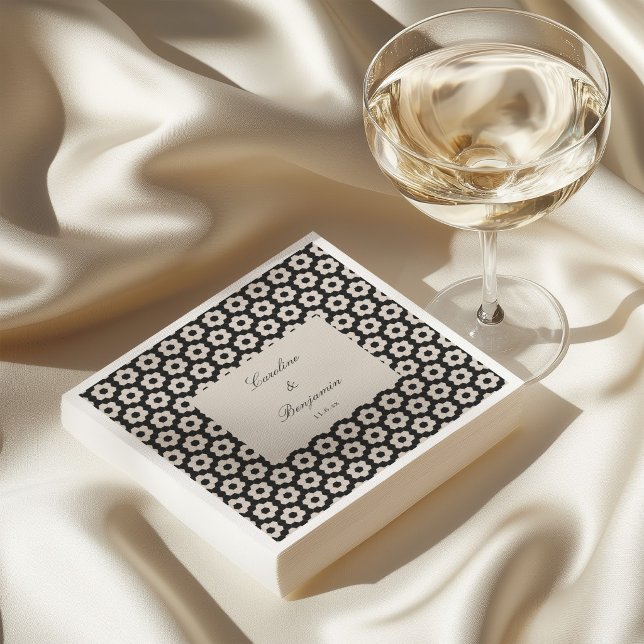 Black Ivory Geometric Hexagon Tile Custom Wedding Napkin (Creator Uploaded)