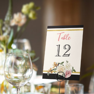 Black, Ivory, Gold Floral Bridal Shower Table Number