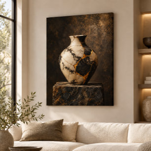 Black Ivory Gold Kintsugi Vessel Art Canvas Print