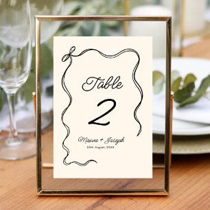 Black & Ivory Hand Drawn Bow Ribbon Sketch Wedding Table Number