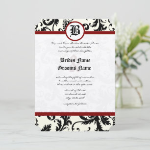 Black  Ivory & Maroon Damask Wedding Invitation