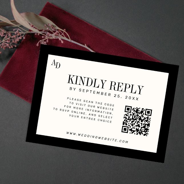 Black ivory modern old money wedding website QR RSVP Card (Creator Uploaded)