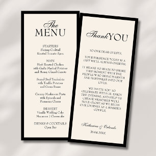 Black Ivory Old Money Wedding Menu Thank You Note