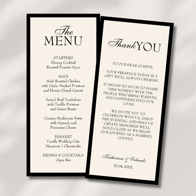 Black Ivory Old Money Wedding Menu Thank You Note (Creator Uploaded)