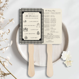 Black & Ivory Old Money Wedding Program Itinerary Hand Fan