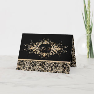 Black & Ivory Ornate damask Wedding set Thank You Card