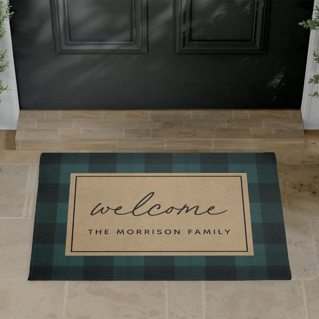 Black & Ivory Plaid Personalised Welcome Doormat (Creator Uploaded)