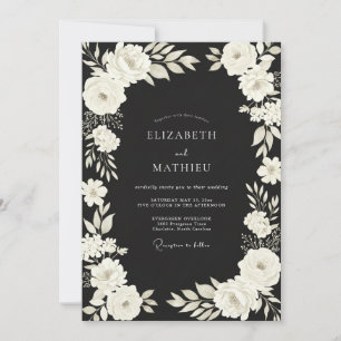 Black Ivory Ranunculus Eucalyptus Wedding Invitation