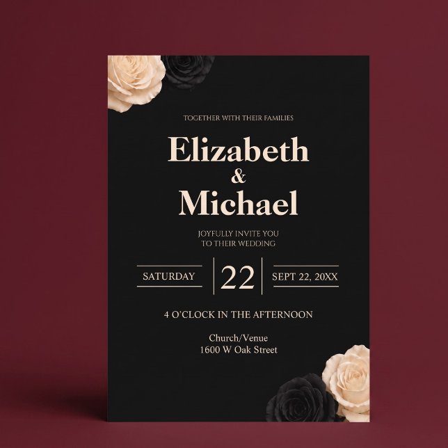 Black Ivory Rose Modern Elegant Wedding Invitation (Creator Uploaded)
