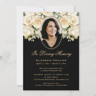 Black Ivory Rose Photo Funeral Memorial Invitation
