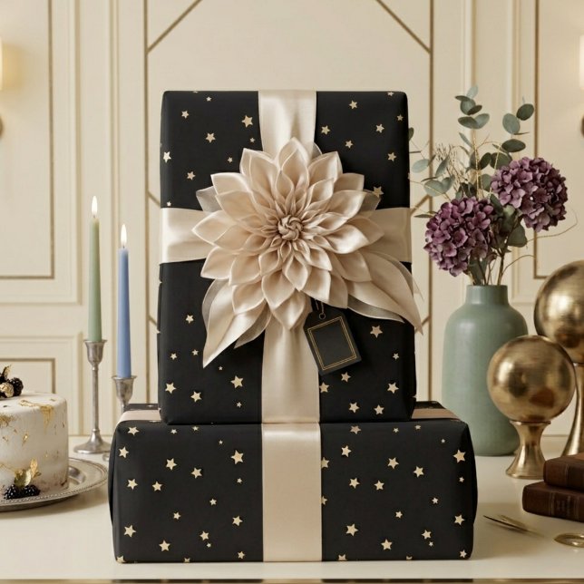 Black Ivory Starry Night Minimalist Gift  Wrapping Paper (Creator Uploaded)