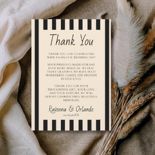 Black & Ivory Stripes Retro Minimal Thank You Card