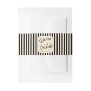 Black & Ivory Stripes Retro Minimalist Wedding Invitation Belly Band