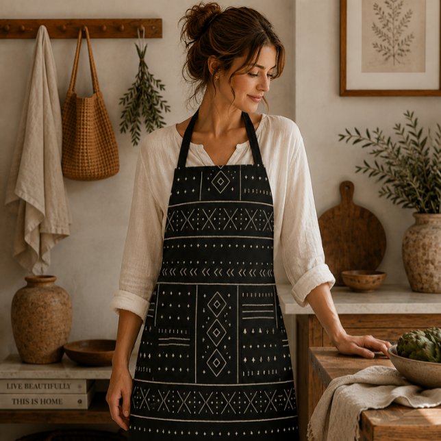 Black Ivory Tribal Geometric Pattern | Modern Boho Apron (Creator Uploaded)
